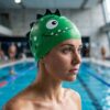 SW-SWI-SIL025-04 SWYVEN Dino-Spike Swim Cap - 3D Crest (55g - Vibrant Green)