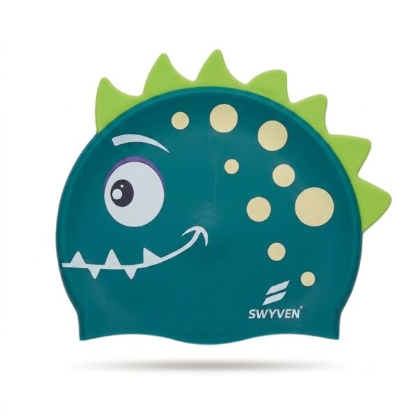 SW-SWI-SIL025-11 SWYVEN Dino-Spike Swim Cap - 3D Crest (55g - Vibrant Green)