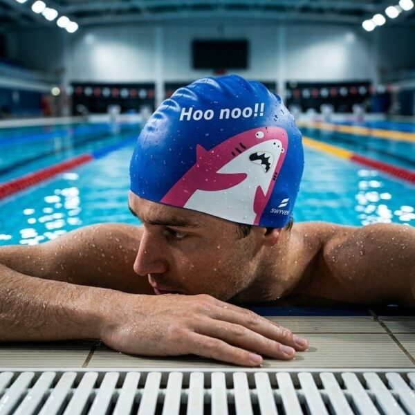 SW-SWI-SIL039-03 SWYVEN Panic Shark Swim Cap (60g)