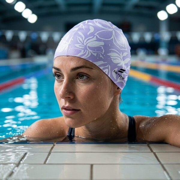 SW-SWI-SIL041-03 SWYVEN Lilac Flora Pro Swim Cap (60g)
